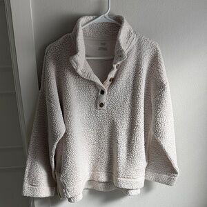 Aerie Cozy Ivory Sherpa Pullover with Button Placket